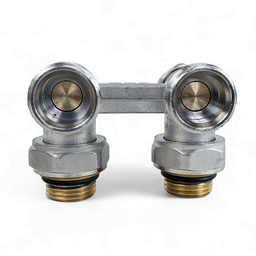 Узел Н-образный для нижнего подключения радиатора угловой, латунь  3/4", индивидуальная упаковка, никелированный, RTP