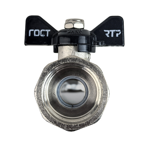 Кран шаровой ГОСТ ручка бабочка, латунь, внутренняя/внутренняя резьба  3/4",PN40 никель, RTP