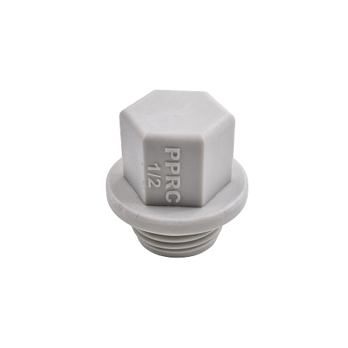Заглушка резьбовая PPR  1/2", PN25 серый, РТП