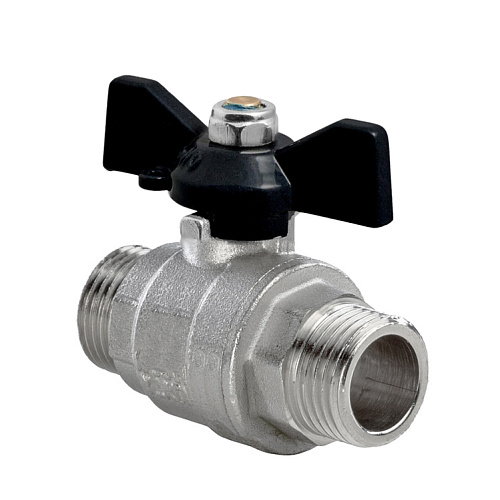 Кран шаровой ГОСТ ручка бабочка, латунь, наружная/наружная резьба  3/4",PN40 никель, RTP