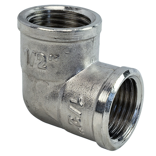 Угольник, латунь, внутренняя/внутренняя резьба 1/2"х90°, никель, РТП