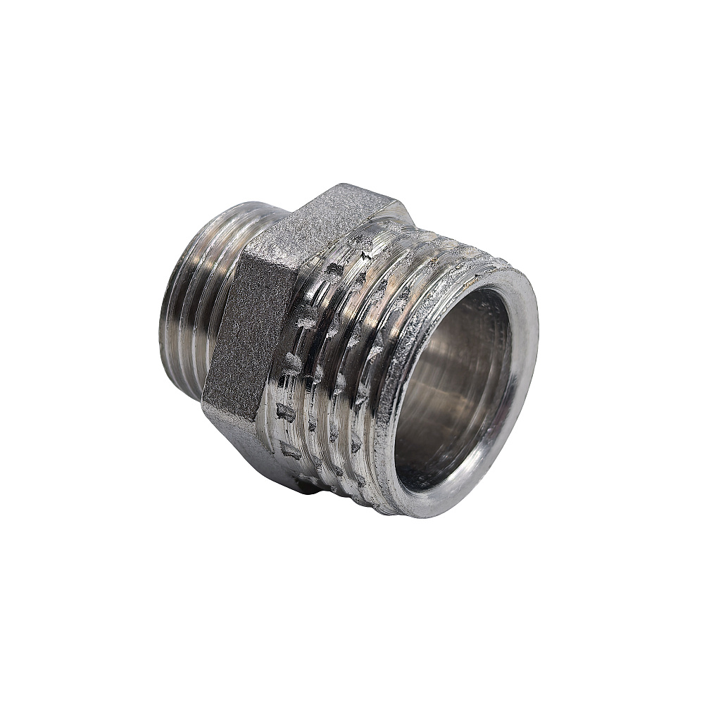 Ниппель переходной, латунь, наружная резьба 1/2"х3/8", еврослот, никель, РТП