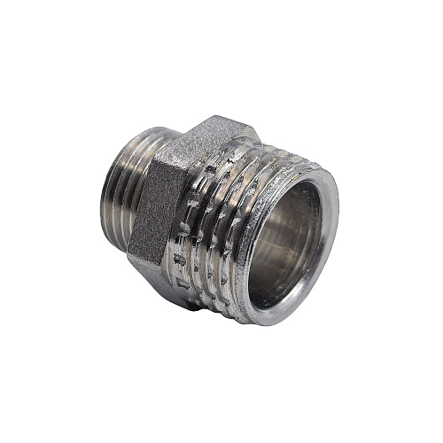 Ниппель переходной, латунь, наружная резьба 1/2"х3/8", еврослот, никель, РТП