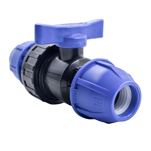 Кран шаровой компрессионный, полипропилен 20, для полиэтиленовых труб, РТП