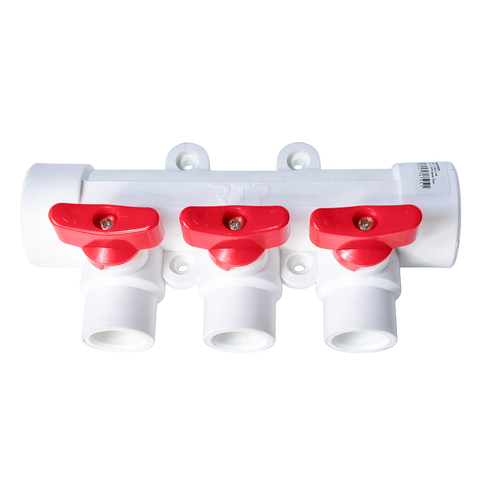 Коллектор с шаровым краном красный PPR 32х20/3,  белый, RTP