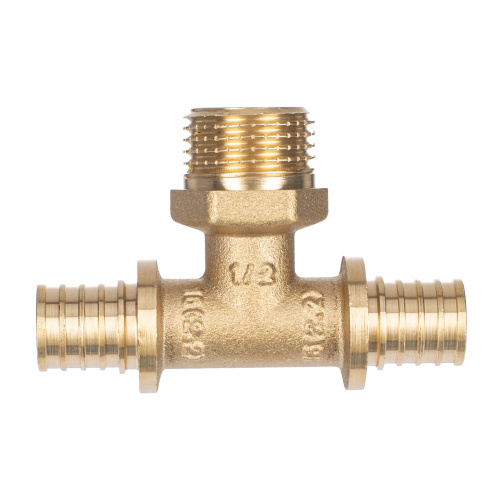 Тройник аксиальный, латунь, наружная резьба,16х1/2", желтый, RTP