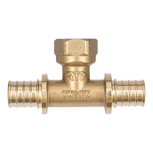 Тройник аксиальный, латунь, внутренняя резьба,20х1/2", желтый, RTP