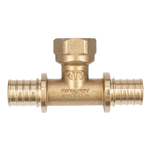 Тройник аксиальный, латунь, внутренняя резьба,20х1/2", желтый, RTP