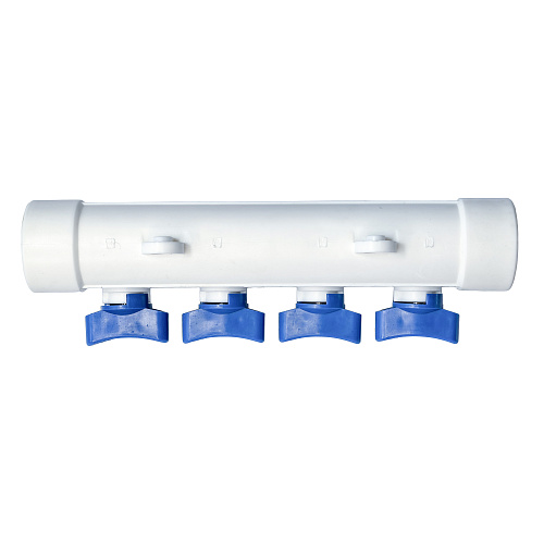 Коллектор с шаровым краном синий PPR 32х20/4,  белый, RTP