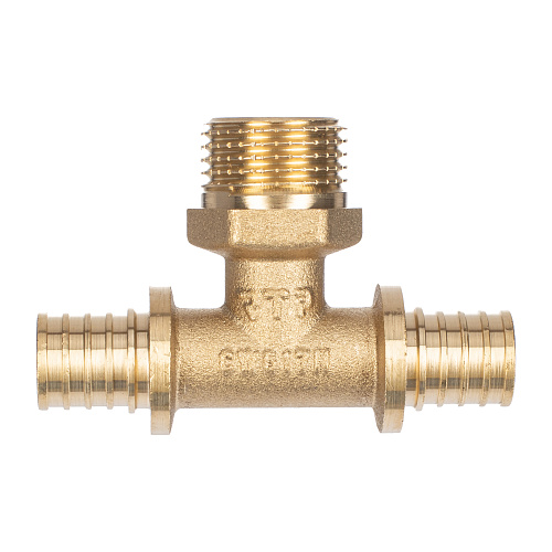 Тройник аксиальный, латунь, наружная резьба,16х1/2", желтый, RTP