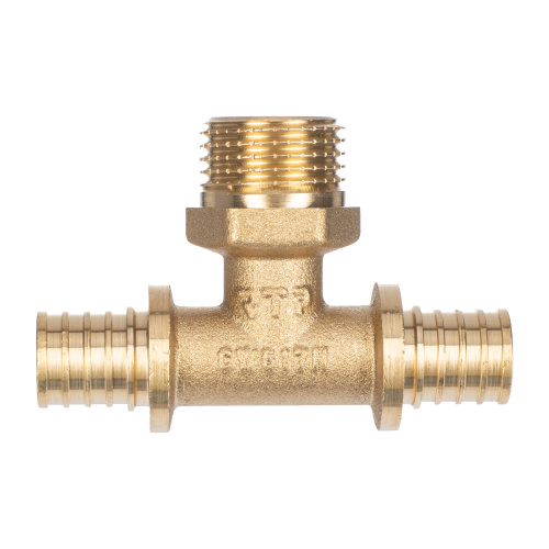 Тройник аксиальный, латунь, наружная резьба,16х1/2", желтый, RTP