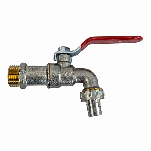 Кран шаровой водоразборный ручка рычаг, латунь, наружная/наружная резьба 1/2"х1/2"-14, индивидуальная упаковка, никель, RTP