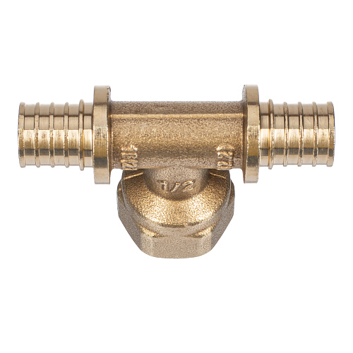 Тройник аксиальный, латунь, внутренняя резьба,16х1/2", желтый, RTP