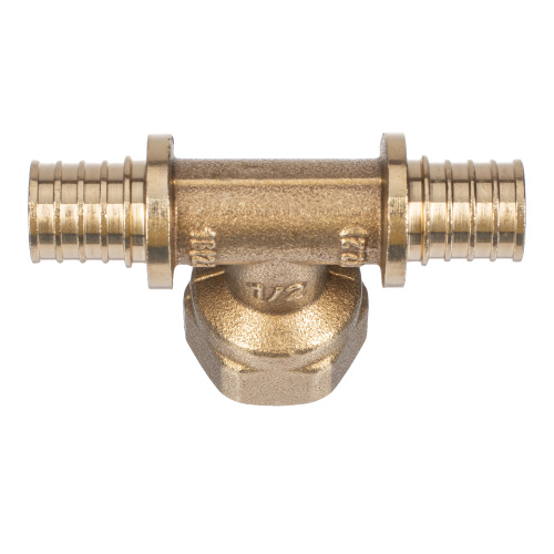 Тройник аксиальный, латунь, внутренняя резьба,16х1/2", желтый, RTP