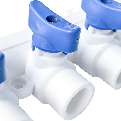 Коллектор с шаровым краном синий PPR 32х20/4,  белый, RTP