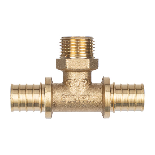 Тройник аксиальный, латунь, наружная резьба,20х1/2", желтый, RTP