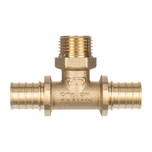 Тройник аксиальный, латунь, наружная резьба,20х1/2", желтый, RTP