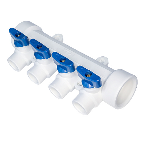 Коллектор с шаровым краном универсальный PPR 40х20/4, бел, RTP