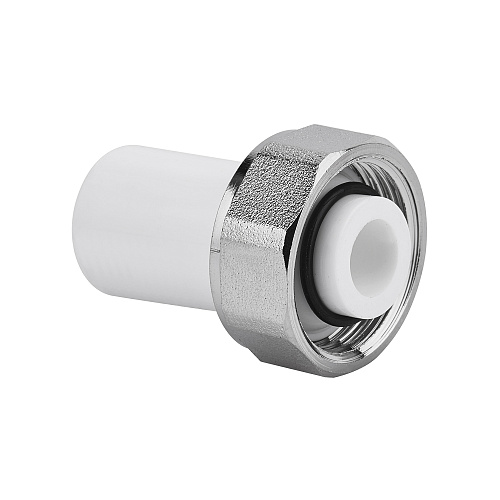 Штуцер с накидной гайкой евроконус PPR 20х 3/4, белый, RTP