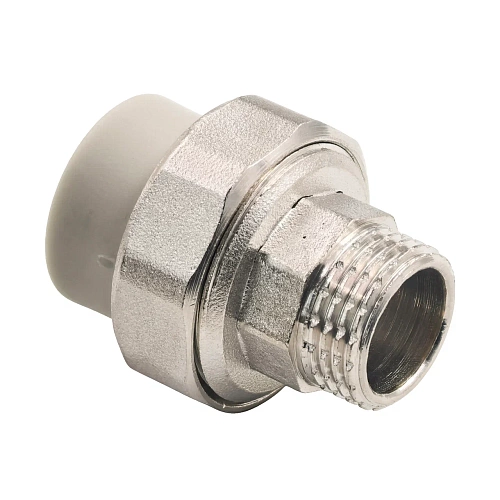 Муфта комбинированная разъемная (Американка) PPR наружная резьба 20х 1/2, серый, RTP