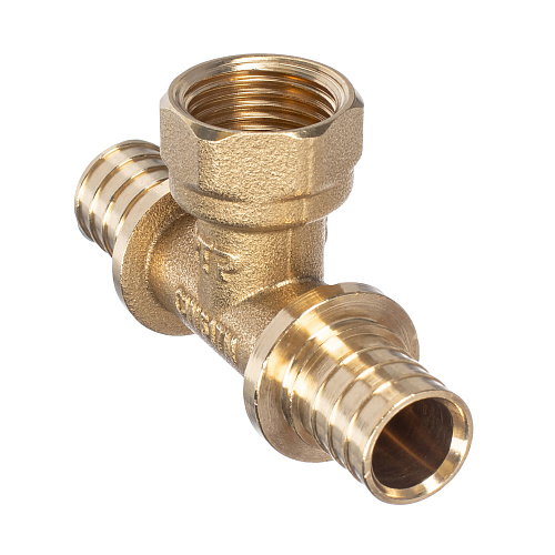 Тройник аксиальный, латунь, внутренняя резьба,20х1/2", желтый, RTP