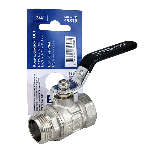 Кран шаровой ГОСТ ручка рычаг, латунь, внутренняя/наружная резьба  3/4",PN40 никель, RTP