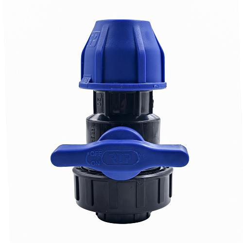 Кран шаровой компрессионный, полипропилен внутренняя резьба 20х 1/2", для полиэтиленовых труб, РТП