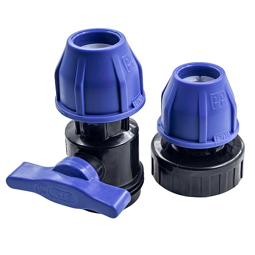 Кран шаровой компрессионный, полипропилен 20, для полиэтиленовых труб, РТП