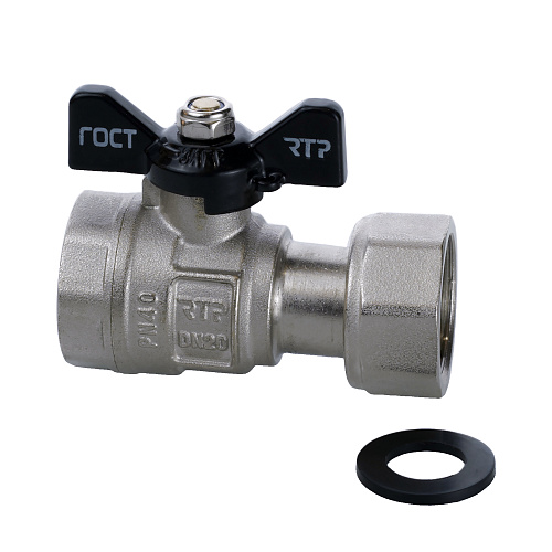 Кран шаровой ГОСТ с накидной гайкой ручка бабочка, латунь, внутренняя/внутренняя резьба  1/2",PN40 никель, RTP