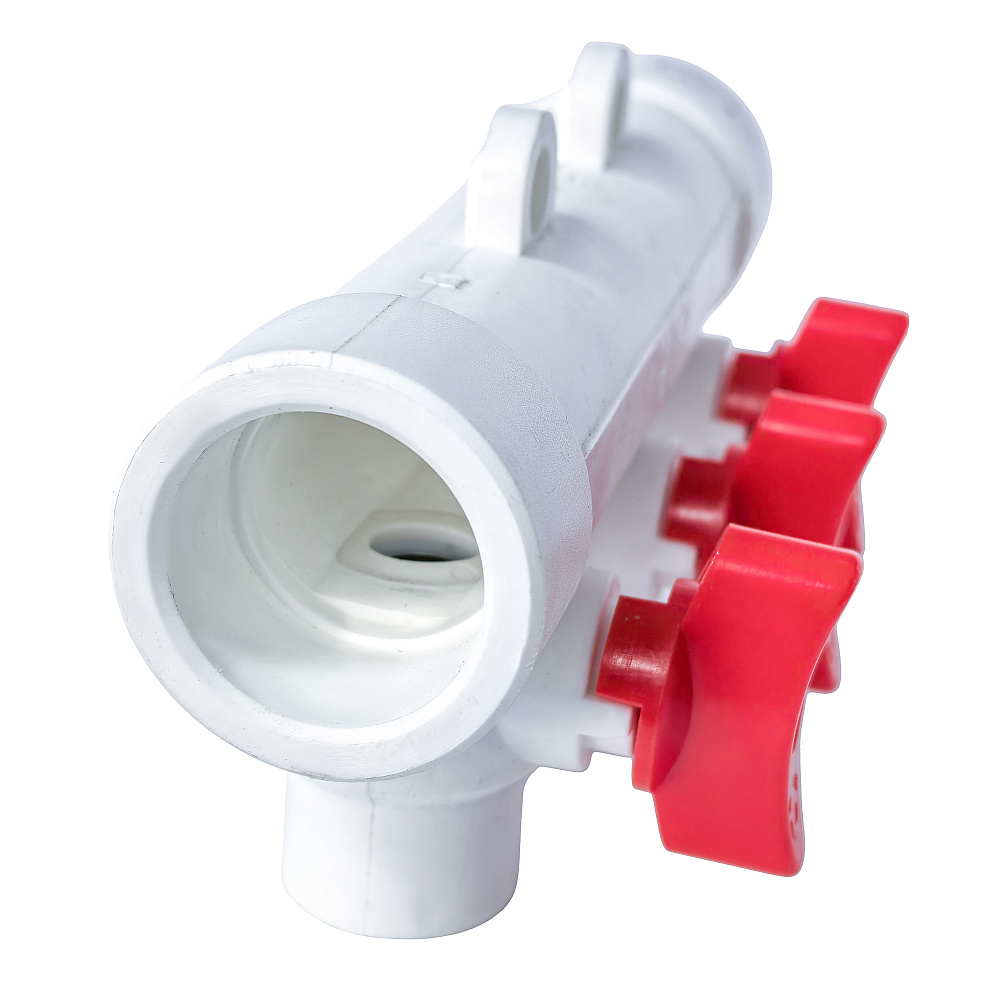 Коллектор с шаровым краном красный PPR 32х20/3,  белый, RTP
