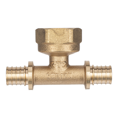 Тройник аксиальный, латунь, внутренняя резьба,16х3/4", желтый, RTP