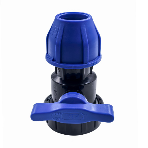 Кран шаровой компрессионный, полипропилен внутренняя резьба 20х 1/2", для полиэтиленовых труб, РТП