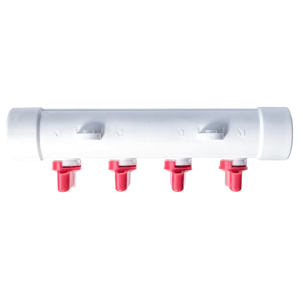 Коллектор с шаровым краном красный PPR 32х20/4, белый, RTP