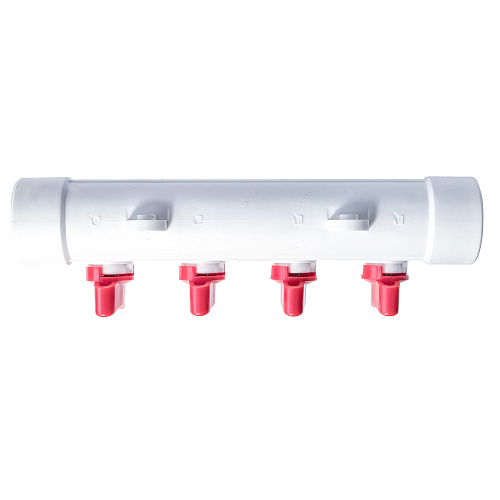Коллектор с шаровым краном красный PPR 32х20/4,  белый, RTP