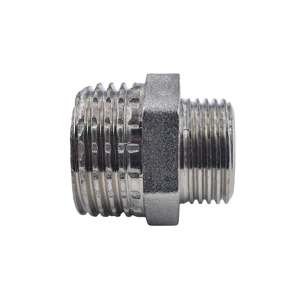 Ниппель переходной, латунь, наружная резьба 1/2"х3/8", еврослот, никель, РТП