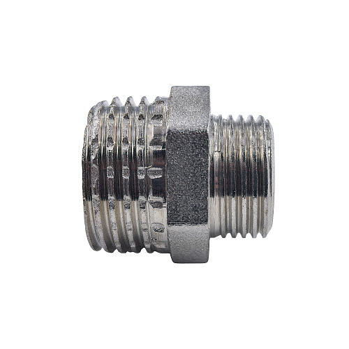 Ниппель переходной, латунь, наружная резьба 1/2"х3/8", еврослот, никель, РТП
