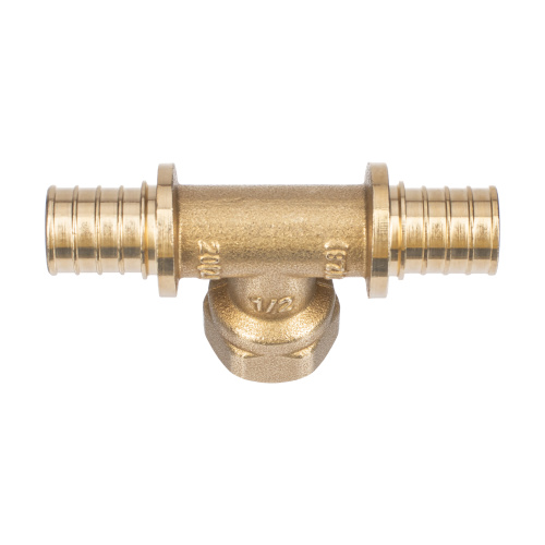 Тройник аксиальный, латунь, внутренняя резьба,20х1/2", желтый, RTP