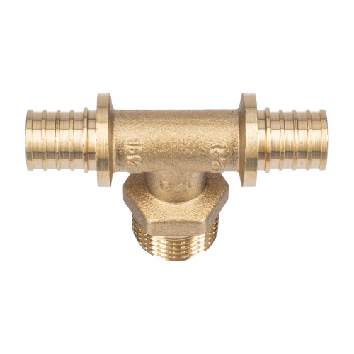 Тройник аксиальный, латунь, наружная резьба,16х1/2", желтый, RTP