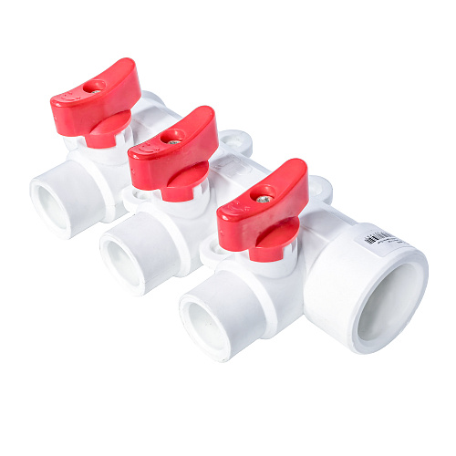 Коллектор с шаровым краном красный PPR 32х20/3,  белый, RTP