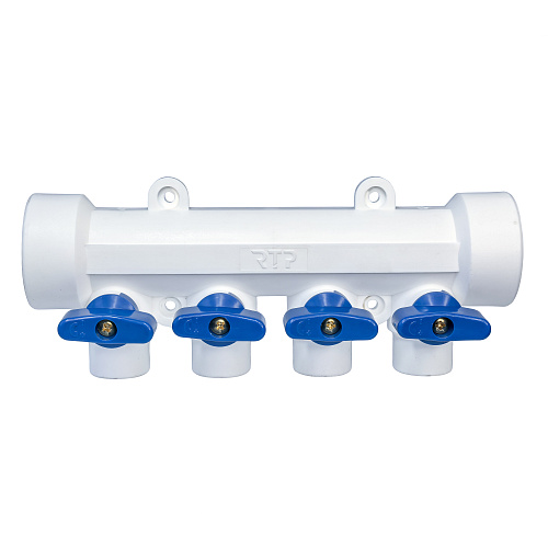 Коллектор с шаровым краном универсальный PPR 40х20/4, бел, RTP