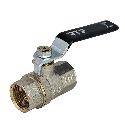 Кран шаровой ручка рычаг, латунь, внутренняя/внутренняя резьба  1/2",PN40 еврослот, никель, РТП