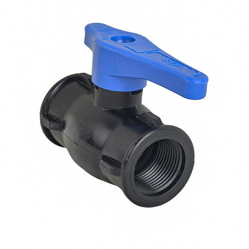 Кран шаровой компрессионный, полипропилен внутренняя/внутренняя резьба 3/4"х3/4", для полиэтиленовых труб, РТП