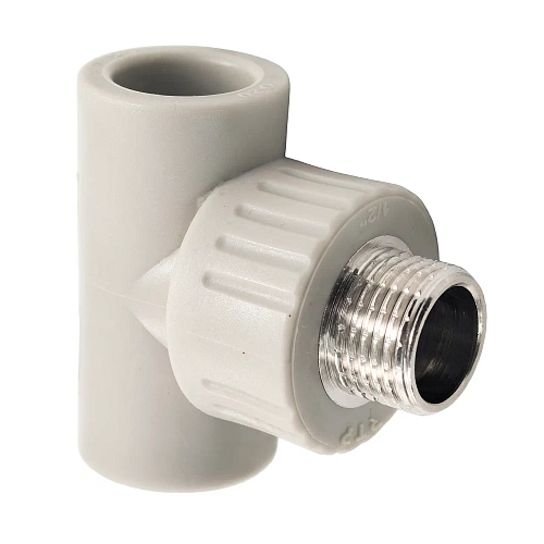 Тройник комбинированный PPR наружная резьба 20х 1/2, серый, РТП