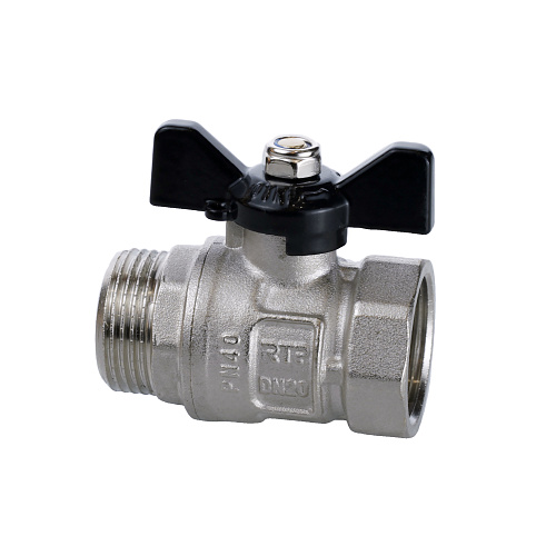 Кран шаровой ГОСТ ручка бабочка, латунь, внутренняя/наружная резьба  3/4",PN40 никель, RTP