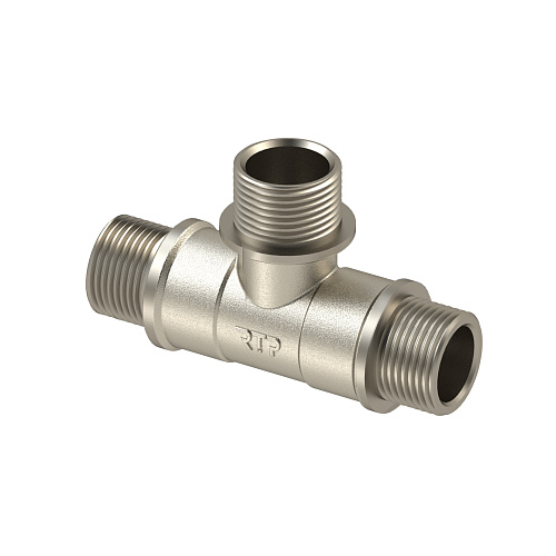 Тройник, латунь, наружная/наружная/наружная резьба 3/4", никель, RTP