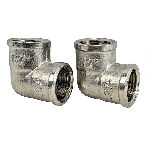 Угольник, латунь, внутренняя/внутренняя резьба 1/2"х90°, никель, РТП